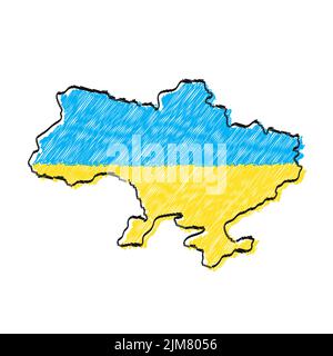 Ukraine Karte und Flagge im handgezeichneten Linienstil. Vektor Cartoon Doodle Illustration Icon Design. Ukraine Karte skizzieren Konzept. Isoliert auf weißem Hintergrund Stock Vektor