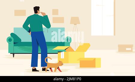Lieferung und Anordnung zu Hause oder in Bewegung. Stock Vektor