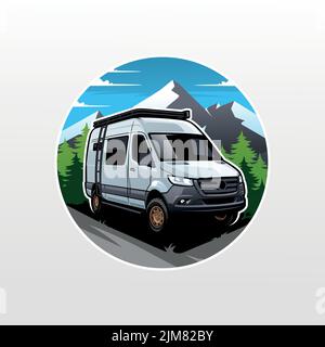 Campingwagen, Wohnmobil Illustration für Camper van Liebhaber und Gemeinschaft Stock Vektor