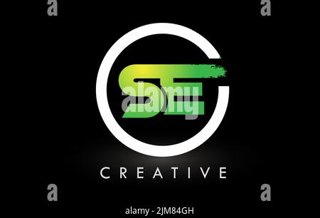 SE-Pinsel mit Logo-Schriftzug und grünem weißen Kreis. Creative Brushed Letters Icon Logo. Stock Vektor