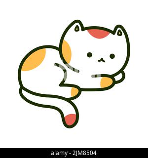 Nette lustige Katze. Vektor flache Linie Cartoon kawaii Figur Illustration Symbol. Isoliert auf weißem Hintergrund. Katze, kittie Haustier Charakter Konzept Stock Vektor