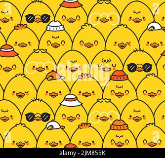 Nette lustige Enten nahtlose Muster, Tapete, background.Vector Hand gezogen Doodle Cartoon kawaii Charakter Illustration Logo. Niedlich glücklich Enten Cartoon kawaii nahtlose Muster Kunst Konzept Stock Vektor