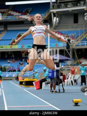 Die Belgierin Laura Van Den Brande wurde am Donnerstag, dem 04. August 2022 in Cali, Kolumbien, während des Weitsprungwettbewerbs des Frauen-Heptathlon bei den Leichtathletik-Weltmeisterschaften der Junioren in Aktion fotografiert. Die WM U20 findet vom 1.. Bis 6. 2022. August statt. BELGA FOTO THOMAS WINDESTAM Stockfoto