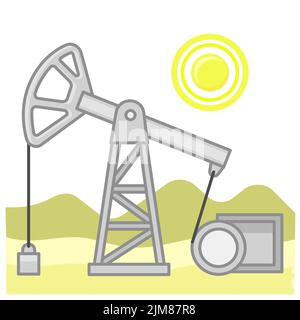 Ölförderung in der Wüste, Ölplattformen. Vektorgrafik im flachen Stil Stock Vektor