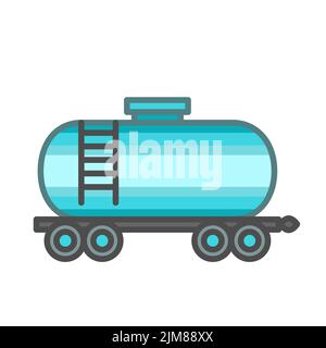 Lagerung und Transport von Öl in Tanks auf der Schiene. Vektor-Logo-Illustration in flachem Stil Stock Vektor