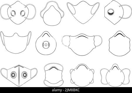 Sammlung von verschiedenen Gesichtsmasken isoliert auf weiß Stock Vektor