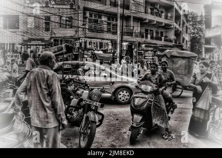 Foto von überfüllten Straßen von Alt-Delhi Stockfoto