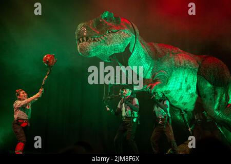 Dinosaur World Live, Dinosaur, world, live, Barry Gore, Beutelproduktion Stockfoto