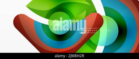 Abstrakter Hintergrund mit geometrischen Farbformen. Schöne minimalistische Kulisse mit runden Formen Kreise und Linien. Geometrisches Design. Vektorgrafiken Stock Vektor