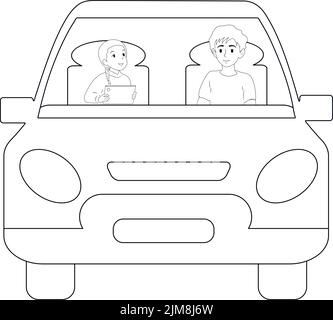 Menschen reisen mit dem Auto. Schwarz und Weiß Stock Vektor