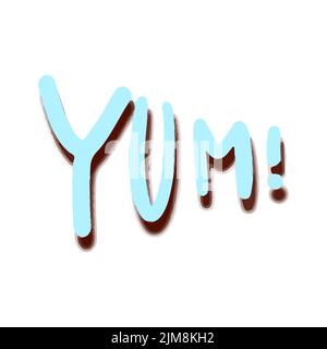 Vektor 3D Symbol mit der Aufschrift yum. Blauer Text im Papierformat. Stock Vektor