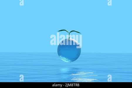 3DCG Zimmerpflanzen und das Meer, ein Bild des Umweltschutzes für die SDGs Stockfoto