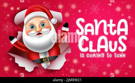 weihnachtsmann weihnachten Charakter Vektor-Design. Santa claus kommt in die Stadt Text mit santa Charakter in niedlichen Gesichtsausdruck für Weihnachten Urlaub. Stock Vektor