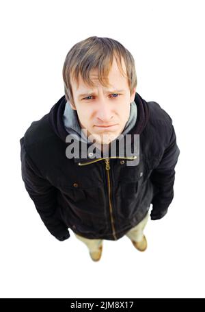 Mann mit Traurigkeit Gesicht schaut in die Kamera Stockfoto