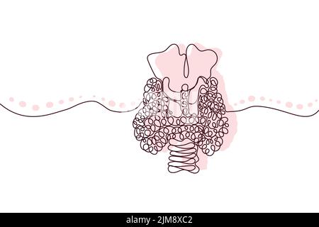 Schilddrüse handgezeichnetes Symbol kontinuierliche Linienzeichnung und rosa flache Silhouette. Menschliche Organe. Medizin trendy Konzept eine einzeilige Design. Einfache Umrisse Stock Vektor