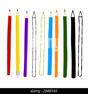 Illustration von bunten Bleistiften auf weißem Hintergrund isoliert Stock Vektor
