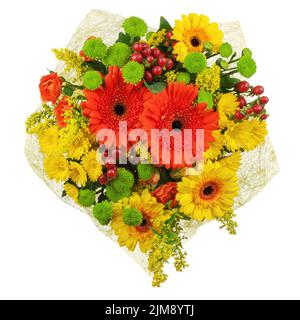 Buntes Bouquet von Gerberas isoliert auf weißem b Stockfoto