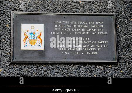 Standort von London Fire 1666 Bäcker Shop Stockfoto