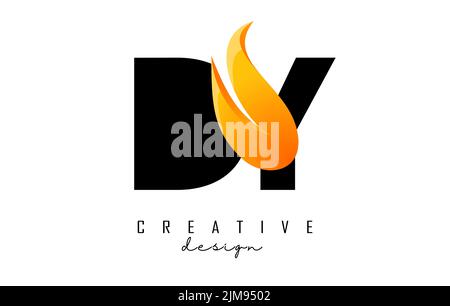 Vektor-Illustration von abstrakten Buchstaben DY d y mit Feuer Flammen und Orange Swoosh Design. Letters Logo mit kreativem Schnitt und Form. Stock Vektor