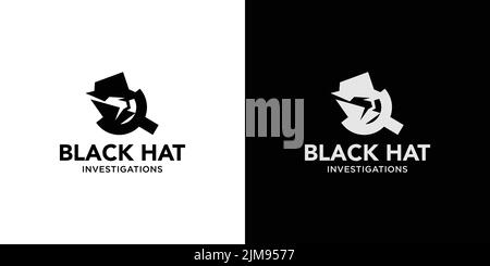 Moderne und einzigartige schwarze Hut Detektiv Illustration Logo-Design Stock Vektor