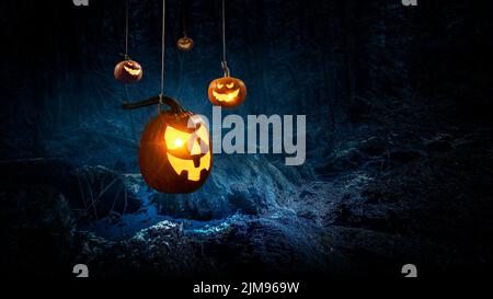 Halloween-Bild mit Kürbissen . Gemischte Medien Stockfoto