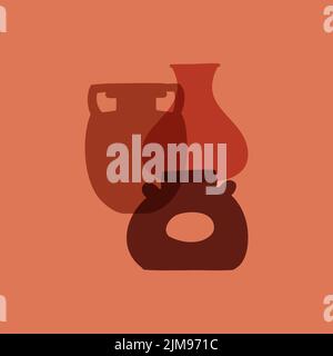 Verschiedene Keramikvasen Innenplakate. Elegante, moderne Karte im Boho-Stil. Vektorkonzept. Stock Vektor