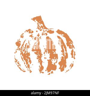 Kürbis-Aufdruck handgezeichneter Stempel orange, Element Herbst- und Halloween-Design, isolierter, weißer Hintergrund. Vektorgrafik Stock Vektor