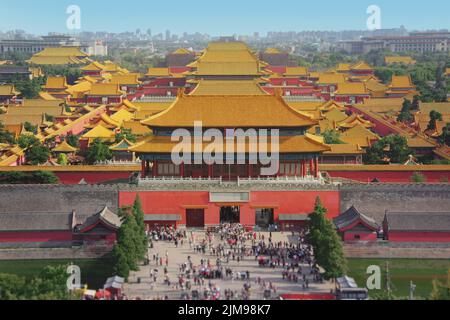 Draufsicht auf die Dächer der Verbotenen Stadt in Peking, China Stockfoto
