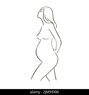 Lineare Silhouette einer Schwangeren. Linie Continius. Vektordarstellung auf weißem Hintergrund isoliert. Stock Vektor