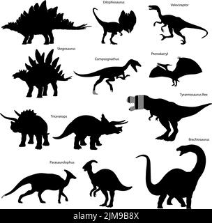 Silhouette Bilder von Dinosauriern, Figur, Silhouette, Symbol, Zeichen, Fröhliche, wilde Natur Stock Vektor