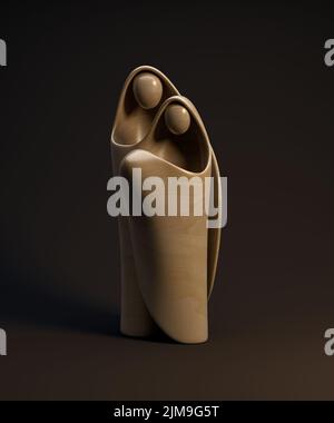 Eine abstrakte stilisierte Holzschnitzerei, die eine christliche weihnachtskrippe mit maria, josef und dem Jesuskind darstellt - 3D Render Stockfoto