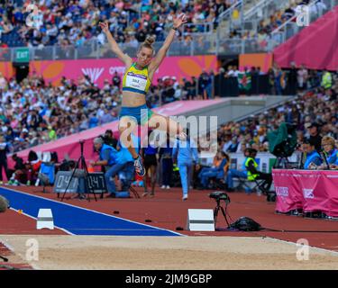 Birmingham, Großbritannien. 05. August 2022. Samantha Dale aus Australien tritt am 8/5/2022 im Weitsprung in Birmingham, Großbritannien, auf. (Foto von Conor Molloy/News Images/Sipa USA) Quelle: SIPA USA/Alamy Live News Stockfoto