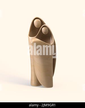 Eine abstrakte stilisierte Holzschnitzerei, die eine christliche weihnachtskrippe mit maria, josef und dem Jesuskind darstellt - 3D Render Stockfoto