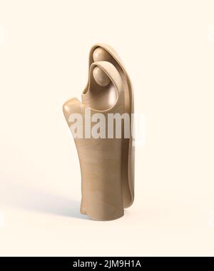 Eine abstrakte stilisierte Holzschnitzerei, die eine christliche weihnachtskrippe mit maria, josef und dem Jesuskind darstellt - 3D Render Stockfoto