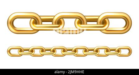 Realistische vergoldete Metallkette mit goldenen Gliedern isoliert auf weißem Hintergrund. Vektorgrafik. Stock Vektor