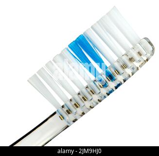 Ein Teil der Zahnbürste ist auf Weiß isoliert Stockfoto