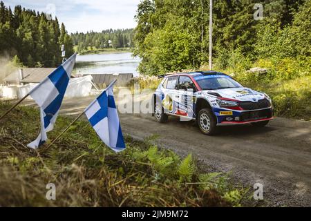 Jyvaskyla, Finnland - 05/08/2022, 27 PAJARI Sami (fin), MALKONEN Enni (fin), Skoda Fabia Evo, Aktion während der Rallye Finnland 2022, 8. Runde der WRC World Rally Car Championship 2022, vom 4. Bis 7. August 2022 in Jyvaskyla, Finnland - Foto: Nikos Katikis/DPPI/LiveMedia Stockfoto