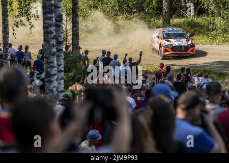 21 SUNINEN Teemu (FIN), MARKKULA Mikko (FIN), Toksport WRT, Skoda Fabia Evo, Aktion während der Rallye Finnland 2022, 8. Runde der WRC World Rally Car Championship 2022, vom 4. Bis 7. August 2022 in Jyvaskyla, Finnland - Foto: Nikos Katikis/DPPI/LiveMedia Stockfoto