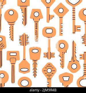 Hintergrund von verschiedenen goldenen Türschlüsseln. Handgezeichnetes goldenes Schlüsselbild. Heim Dekoration Illustration Design Stock Vektor