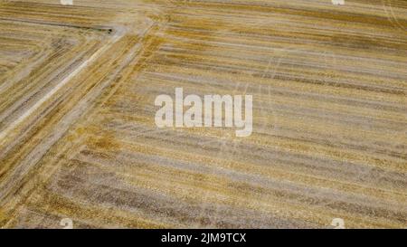 Luftdrohnenbild zeigt ein ausgetrocknetes Feld in der Gegend von Lierde, Freitag, 05. August 2022. Niedrige Niederschläge seit März und das extrem trockene Wetter im Juli führen in Flandern zu einem kritisch niedrigen Grundwasserspiegel. BELGA FOTO NICOLAS MAETERLINCK Stockfoto