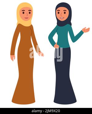 Cartoon muslimische Frau in traditioneller Kleidung und Kopftuch, isoliert auf weißem Hintergrund. Flache Design Vektor Clip Art Illustration. Stock Vektor