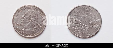 Satz der Münze 25 Cent oder Viertel-Dollar, 2003 USA (Denver), Bundesstaat Missouri 1821 Stockfoto