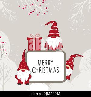 Grußkarte mit niedlichen Cartoon-Gnomen. Stock Vektor