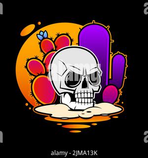 Helle Graffiti-Illustration des Schädels auf schwarzem Hintergrund. Schmutzige Lackkunst des Schädels. Schädel Bild in Grunge künstlerische Technik mit lebendigen saftig Stock Vektor