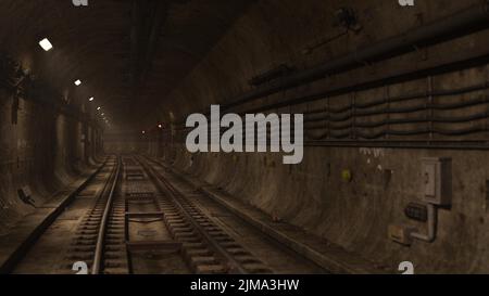 3D-Illustration einer U-Bahn-Schiene in der U-Bahn Stockfoto