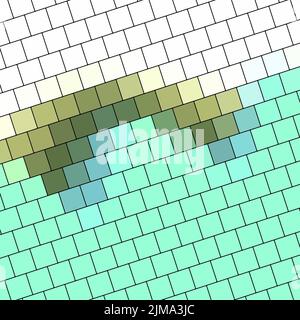 Abstrakt quadratisch bunte Palette Backstein Wand Textur Hintergrund mit geometrischen dekorative Illustration von Offset Quads Raster Muster generative Kunst Stockfoto