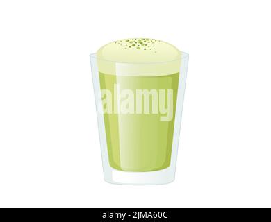 Matcha Green Latte in transparentem Glas Vektorgrafik isoliert auf weißem Hintergrund Stock Vektor