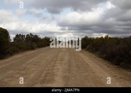 Straight Gravel Road auf dem Bokkeveld Plateau im nördlichen Kap von Südafrika Stockfoto