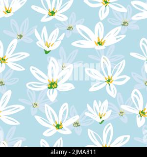 Nahtloses Blumenmuster mit handgezeichneten, kritzelweißen Blüten. Stock Vektor