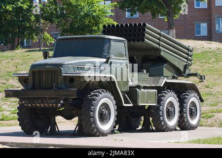 Grad Multiple Launch Rocket System, Museum von militärischer Ausrüstung Stockfoto